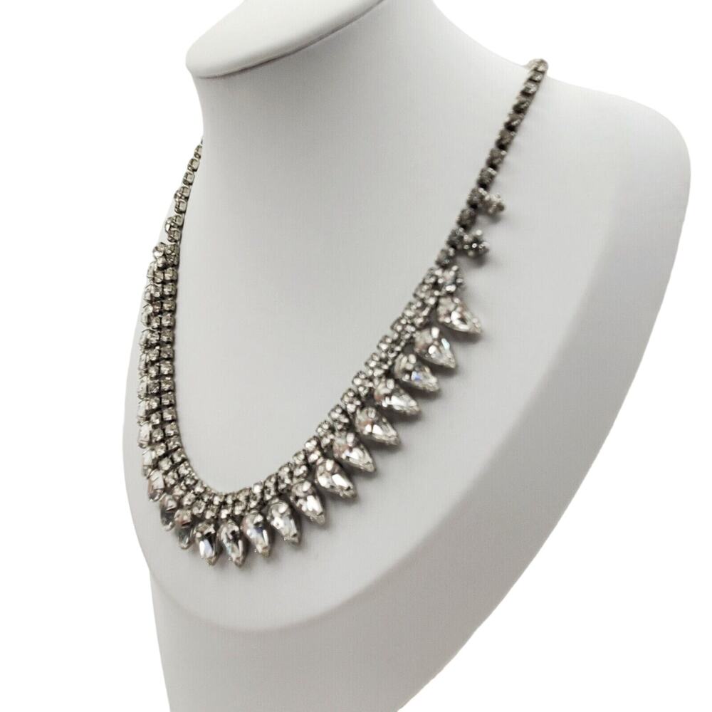 Kramer NY Rhinestone Choker Tennis Necklace Silver Tone Vintage Bride Wedding